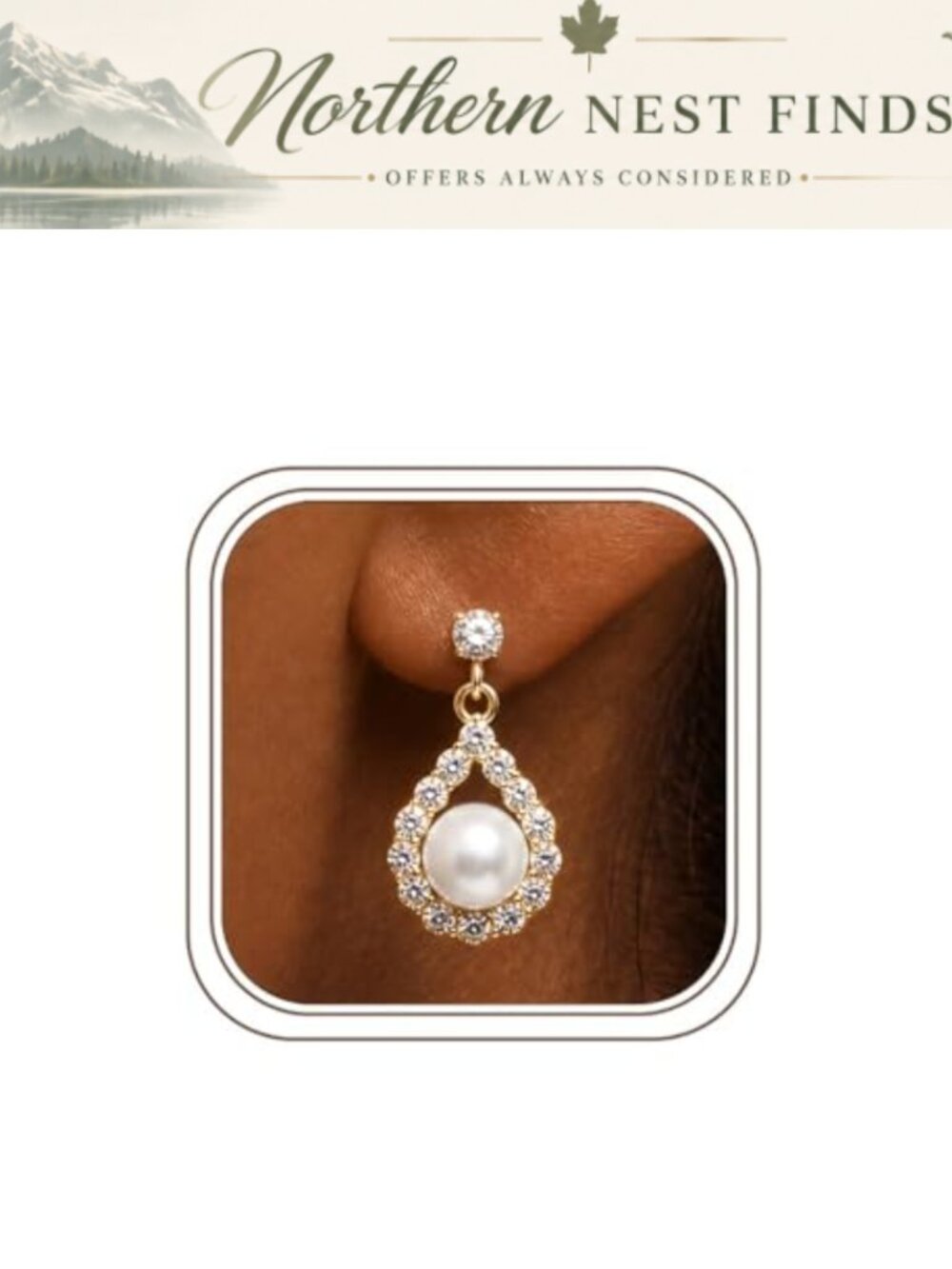 14K Gold & Silver Plated Pearl Drop Earrings with Floral Cubic Zirconia